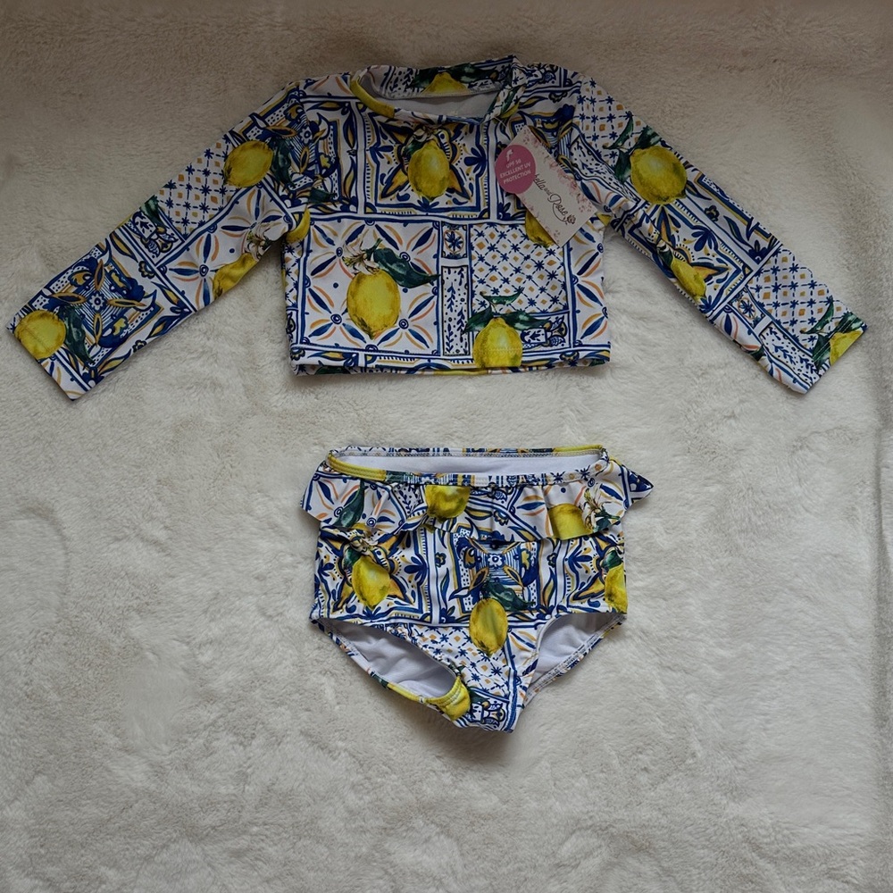 Positano Lemon Tile Print Long Sleeve swimsuit